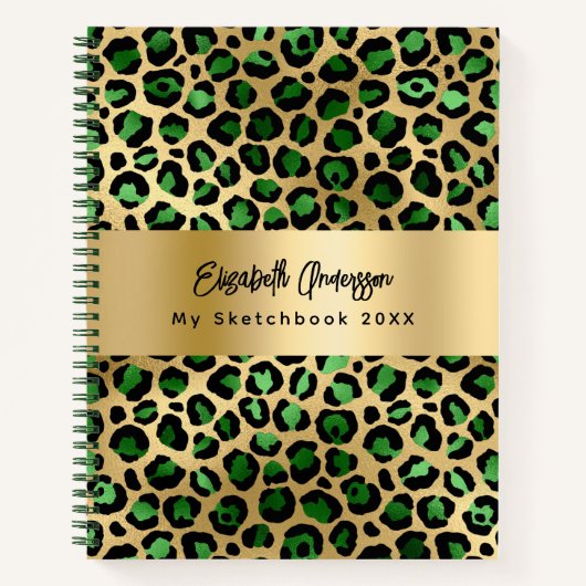 Carnet Sketchbook léopard motif émeraude or vert (Devant)