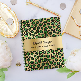 Carnet Sketchbook léopard motif émeraude or vert