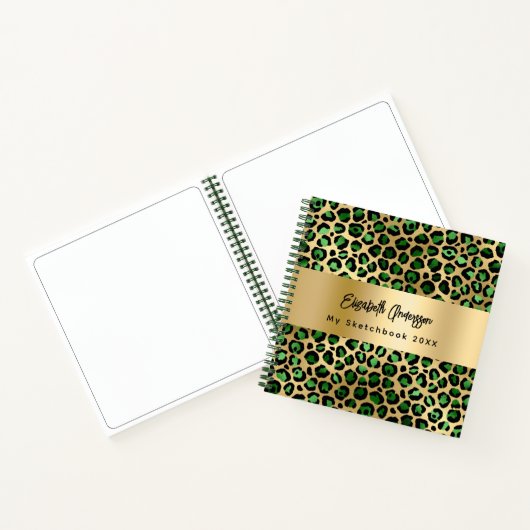 Carnet Sketchbook léopard motif émeraude or vert (Intérieur)