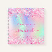 Carnet Sketchbook nom holographique rose violet (Devant)