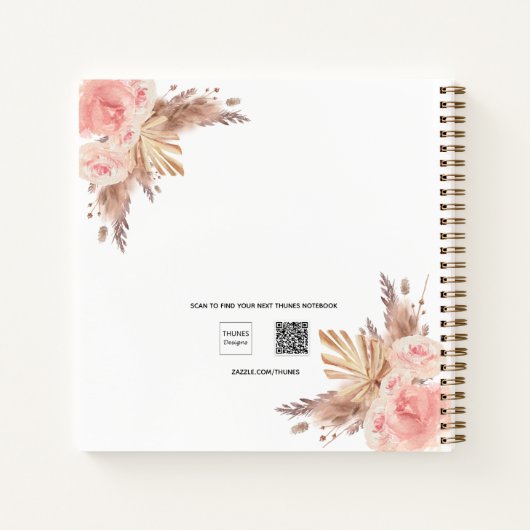 Carnet Sketchbook pampas herbe rose or floral photo (Dos)