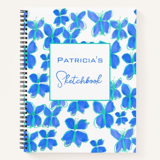 Carnet Sketchbook Papillon bleu personnalisé (Devant)