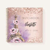 Carnet Sketchbook Paris Tour Eiffel rose or floral (Devant)