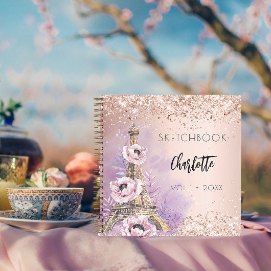 Carnet Sketchbook Paris Tour Eiffel rose or floral