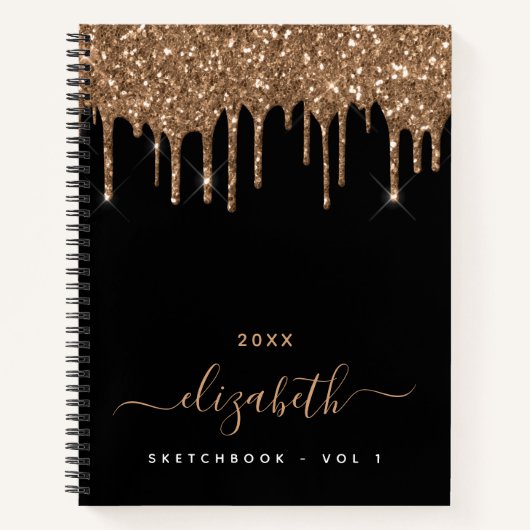 Carnet Sketchbook parties scintillant en or noir gouttes (Devant)