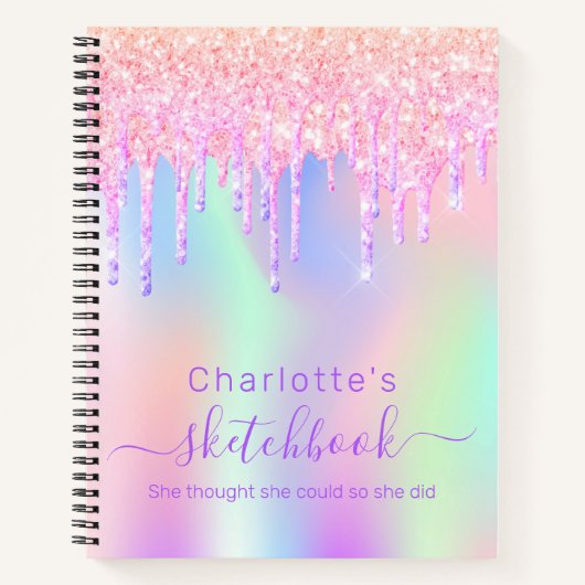 Carnet Sketchbook parties scintillant holographique rose  (Devant)