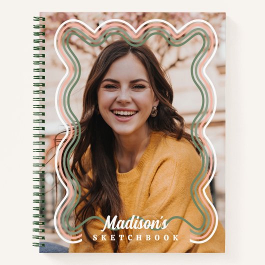 Carnet Sketchbook Photo personnalisée Retro Wavy Rainbow (Devant)