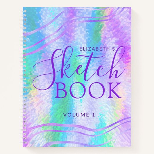 Carnet Sketchbook Purple Iridescente Nom holographique (Devant)