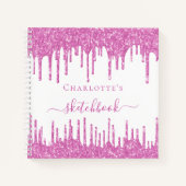 Carnet Sketchbook rose blanc parties scintillant gouttes (Devant)