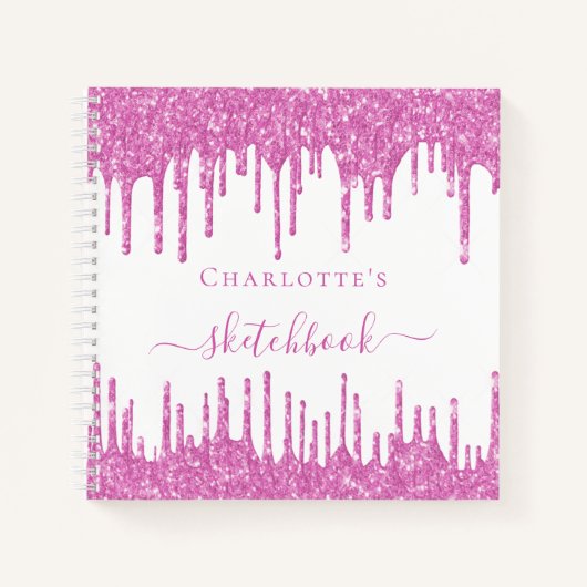 Carnet Sketchbook rose blanc parties scintillant gouttes  (Devant)