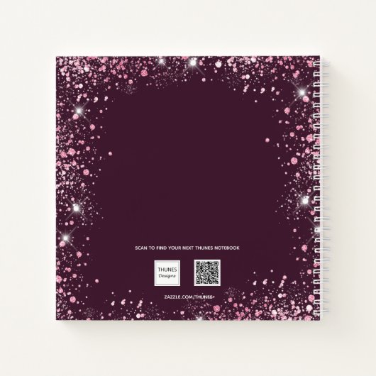 Carnet Sketchbook rose bordeaux fleurs parties scintillan (Dos)