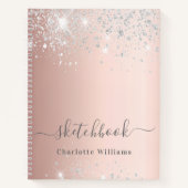 Carnet Sketchbook rose or argent brillant nom (Devant)