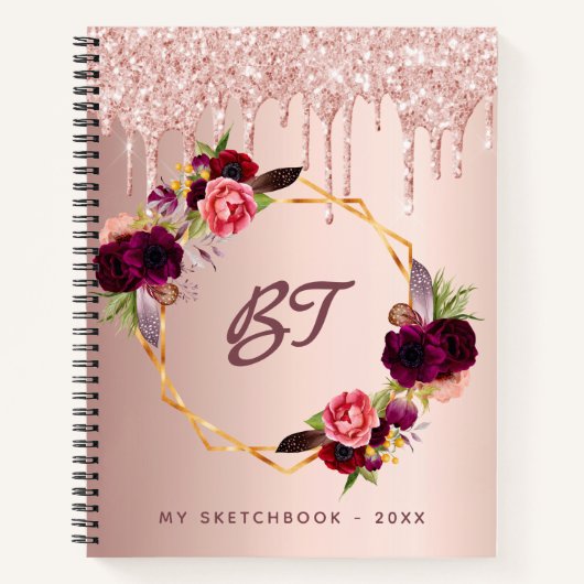 Carnet Sketchbook rose or parties scintillant bourgogne m (Devant)