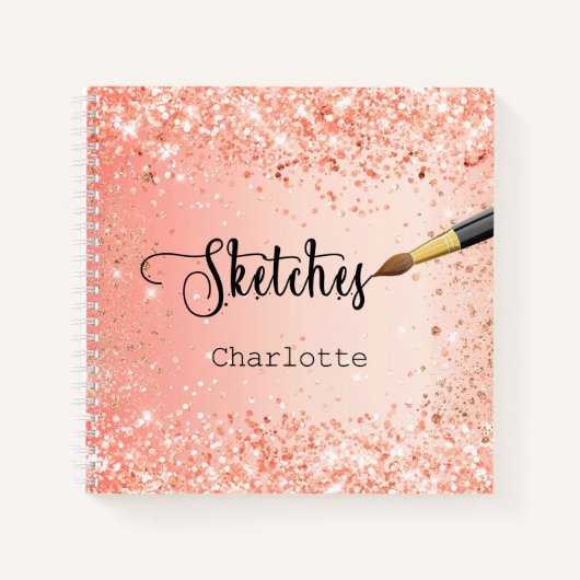 Carnet Sketchbook rose orange or parties scintillant nom (Devant)