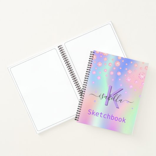 Carnet Sketchbook rose pourpre diamants iridescend nom (Intérieur)