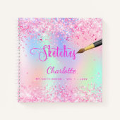 Carnet Sketchbook rose violet parties scintillant hologra (Devant)