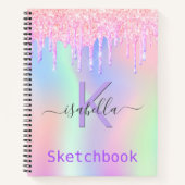 Carnet Sketchbook rose violet parties scintillant iridesc (Devant)