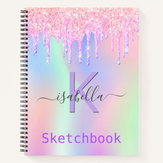 Carnet Sketchbook rose violet parties scintillant iridesc (Devant)