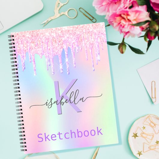 Carnet Sketchbook rose violet parties scintillant iridesc