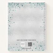 Carnet Sketchbook silver florals green glitter dust name  (Dos)