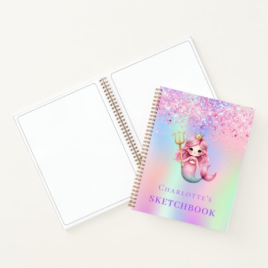 Carnet Sketchbook sirène princesse holographique rose (Intérieur)