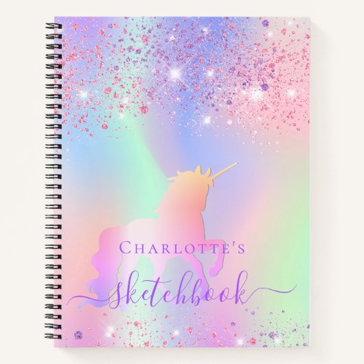 Carnet Sketchbook unicorn parties scintillant rose irides (Devant)