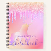 Carnet Sketchbook unicorn parties scintillant rose irides (Devant)