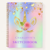 Carnet Sketchbook unicorne face rose or étoile holographi (Devant)
