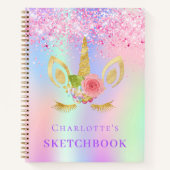 Carnet Sketchbook unicorne face rose violet holographique (Devant)