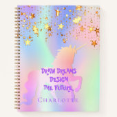 Carnet Sketchbook unicorne or rose étoiles holographique (Devant)
