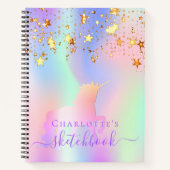 Carnet Sketchbook unicorne rose or étoiles iridescence no (Devant)
