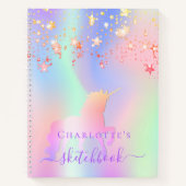 Carnet Sketchbook unicorne rose pourpre iridescente nom (Devant)