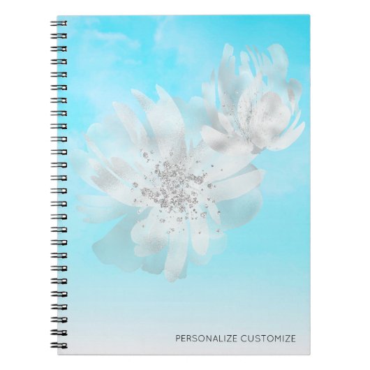 Carnet ***Sky Blue ombre Clouds Flowers (Devant)