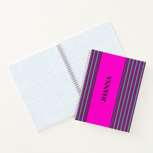 Carnet Slate Grey Fuchsia Elegant Stripes Nom (Intérieur)