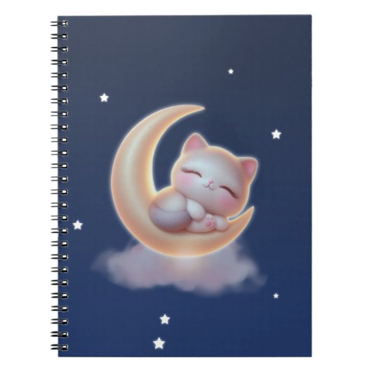 Carnet Sleeping Kitten on Moon – Cute Kawaii Cat Notebook (Devant)