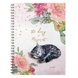 Carnet Sleepy Kitten Illustration Flower Diary Daily Girl