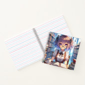 Carnet Smart Anime Girl in Library Reading Books (Intérieur)