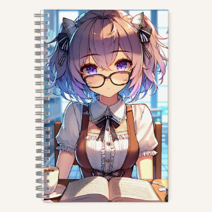 Carnet Smart Anime Girl in Library Reading Books