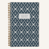 Carnet Smoky Navy Blue Nautical Anchor Ogee Personalized (Recto)