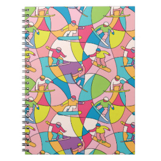 Carnet snowboarders colorés : motif vintage sans soudure.