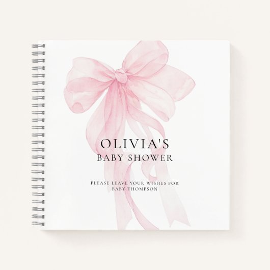 Carnet Soft Pink Bow Text Overlay Baby Shower Guest Book (Devant)