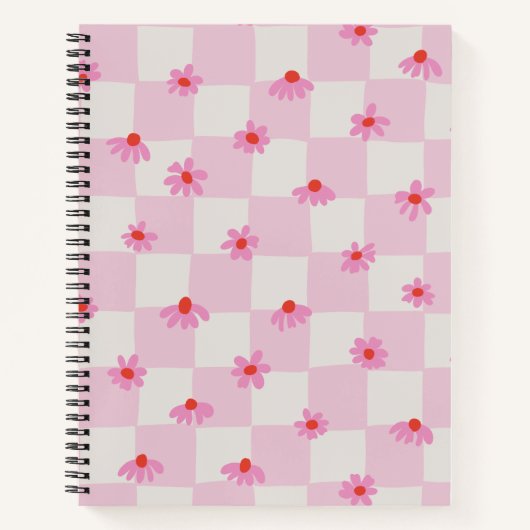 Carnet Soft Pink Daisy Checkerboard Floral Pattern (Devant)