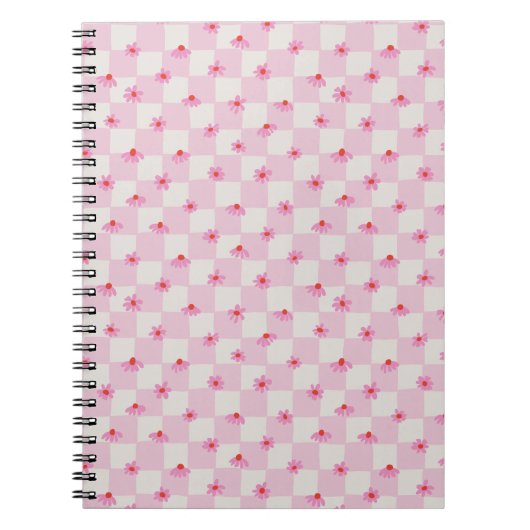 Carnet Soft Pink Daisy Checkerboard Floral Pattern (Devant)