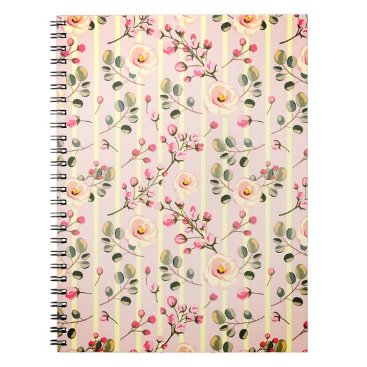 Carnet Soft Pink Floral Stripe Pattern (Devant)