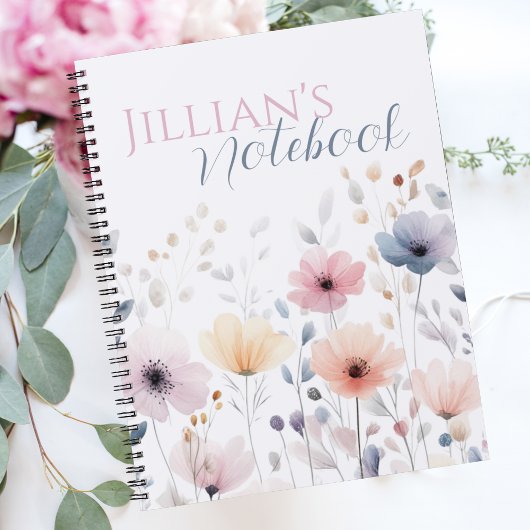 Carnet Soft Pink Pastel Watercolor Wildflower