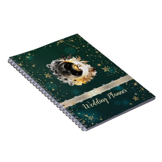 Carnet Soleil Céleste Et Fleurs Lune Étoiles Vert (Côté Droit)