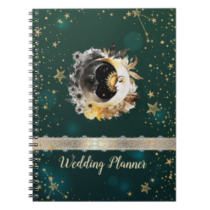 Carnet Soleil Céleste Et Fleurs Lune Étoiles Vert