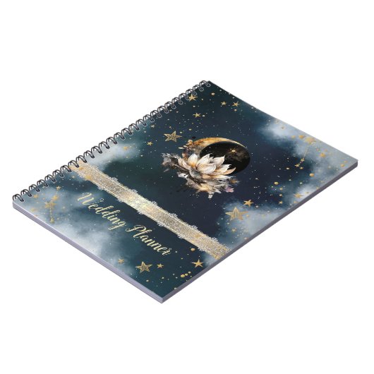 Carnet Soleil d'or céleste, Lune, Etoiles Lotus Ciel de n (Côté gauche)