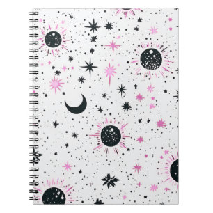 Carnet Soleil Lune Étoiles Célestes Noir et Rose