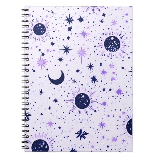 Carnet Soleil Lune Étoiles Célestes Noir et Violet (Devant)
